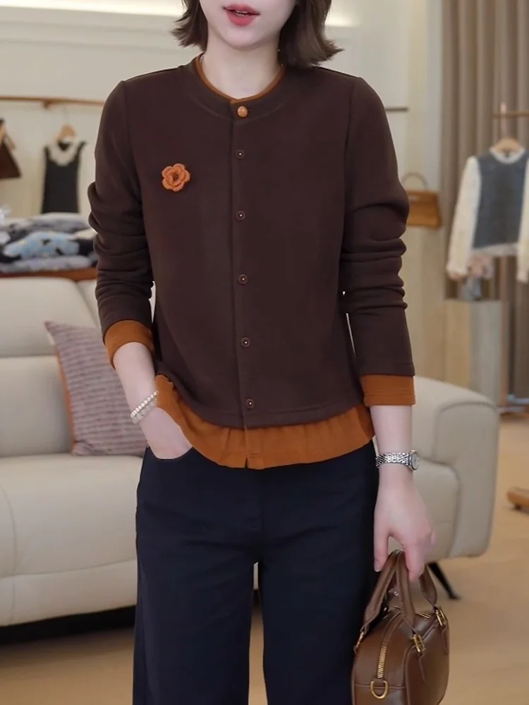 

Новый осенний повседневный вязаный кардиган с 3D цветами, свитер больших размеров для женщин, высококачественный материал, длинный рукав, круглый вырез