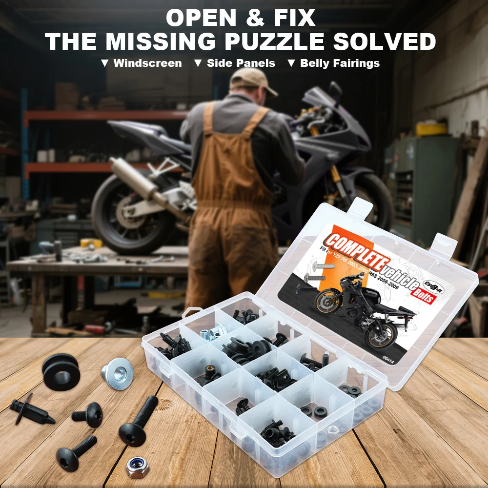 

Motorcycle Complete Full Fairing Bolts Fit For Yamaha YZF R6 2003-2005 R6S 2006-2009 Fairing CIips Nuts Screws Grommets Steel