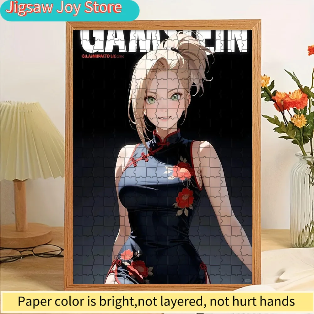 

Элегантный темно-синий чонсам с красным цветочным узором в стиле аниме Наруто Ино Яманака, бумажная головоломка, премиум-качество, яркий принт высокой четкости.