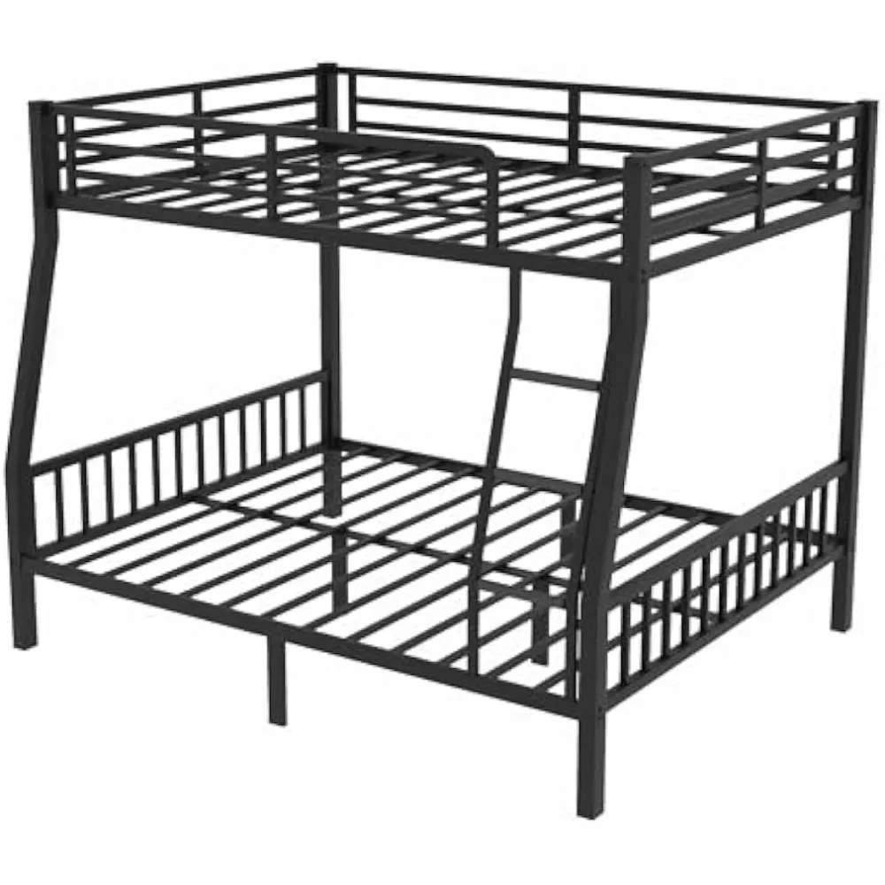 Over Queen Bunk Beds for Adults, Heavy-Duty Metal Bunk Bed Frame with PVC Rubber Cover Ladders and Safety Full-length Guardrails