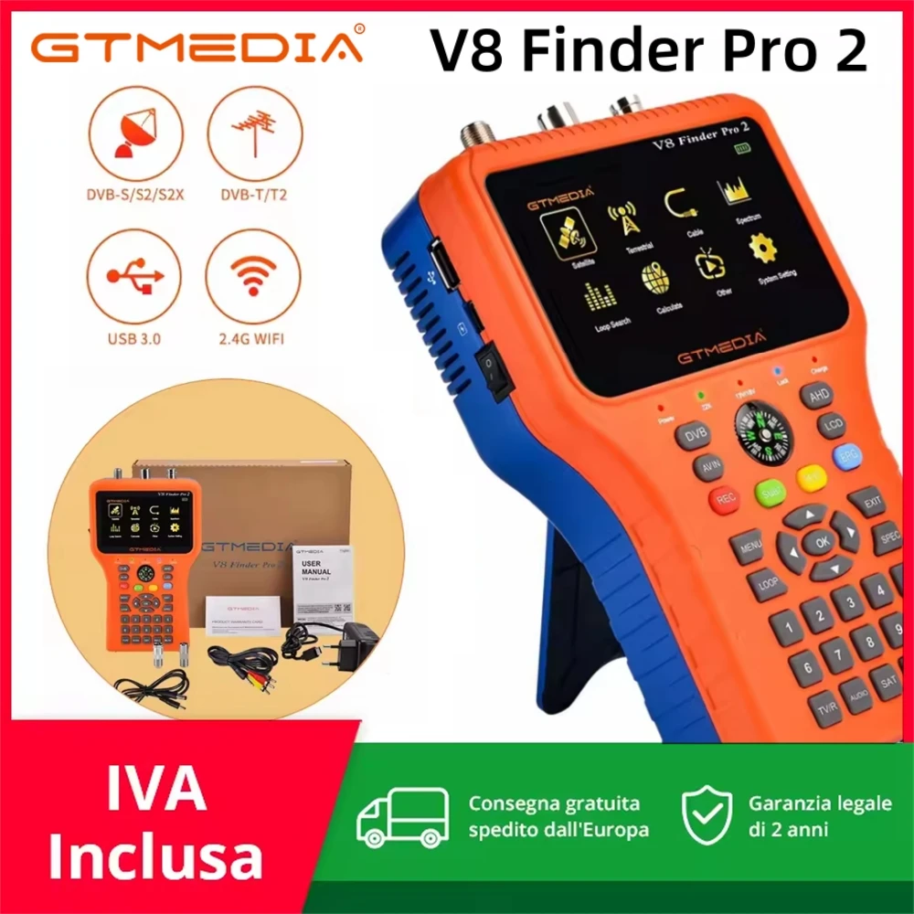 GTMEDIA V8 Finder Pro2 Localizzatore Satellitare DVB-S2X/S2/S/T2/T/C, IKS, MPEG-2/4, H.265 (10 bit) 1080P HD Disponibile in Italia