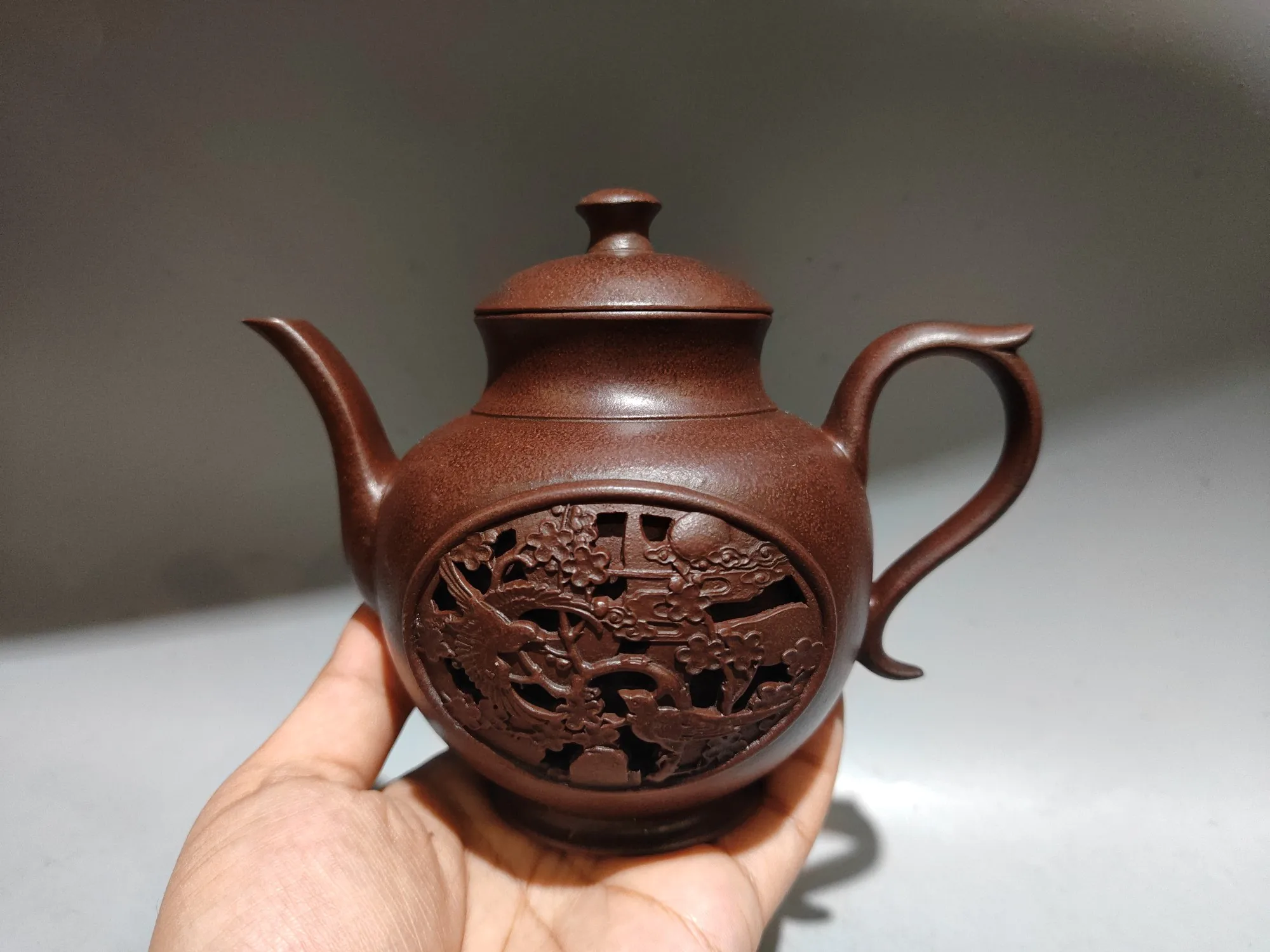 Yixing Purple Clay Teapot hollow out Magpie and Plum Blossom Pattern Flying  Pot Kettle Teapot Ornaments