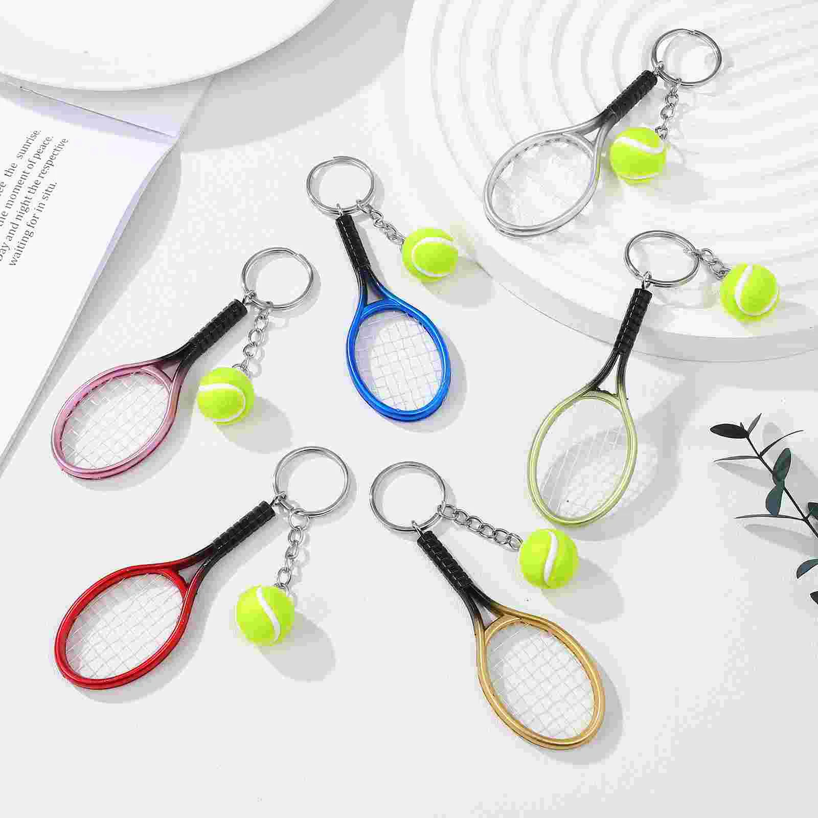 24 Pcs Sports Key Chain Miss Man Tennis Racket Keychain Clap Plastic Flocking Pendant Ball Fob