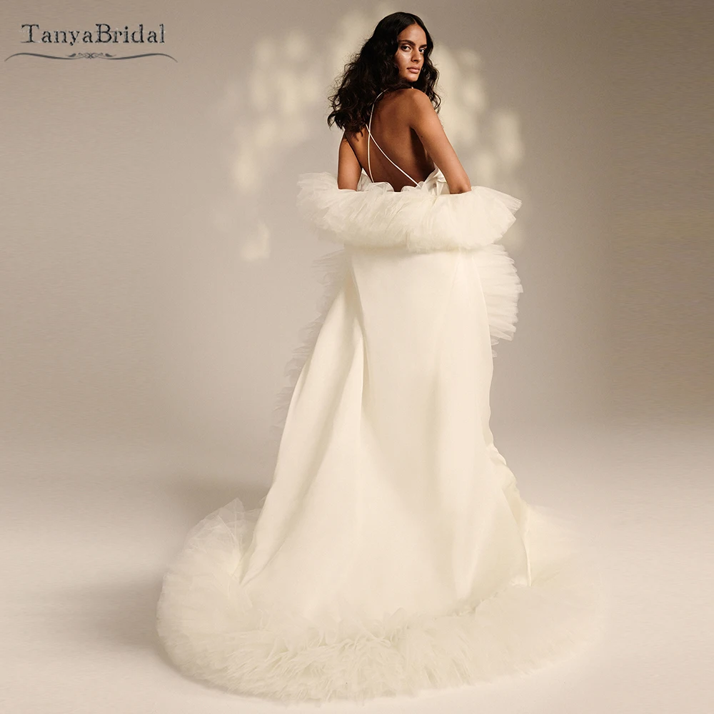 

Pure Glamour Wedding Cape ,Soft Satin With Layer ruffles Tulle Edge ,Bridal Jacket ,Women Fashion Outfit Coat DJ341