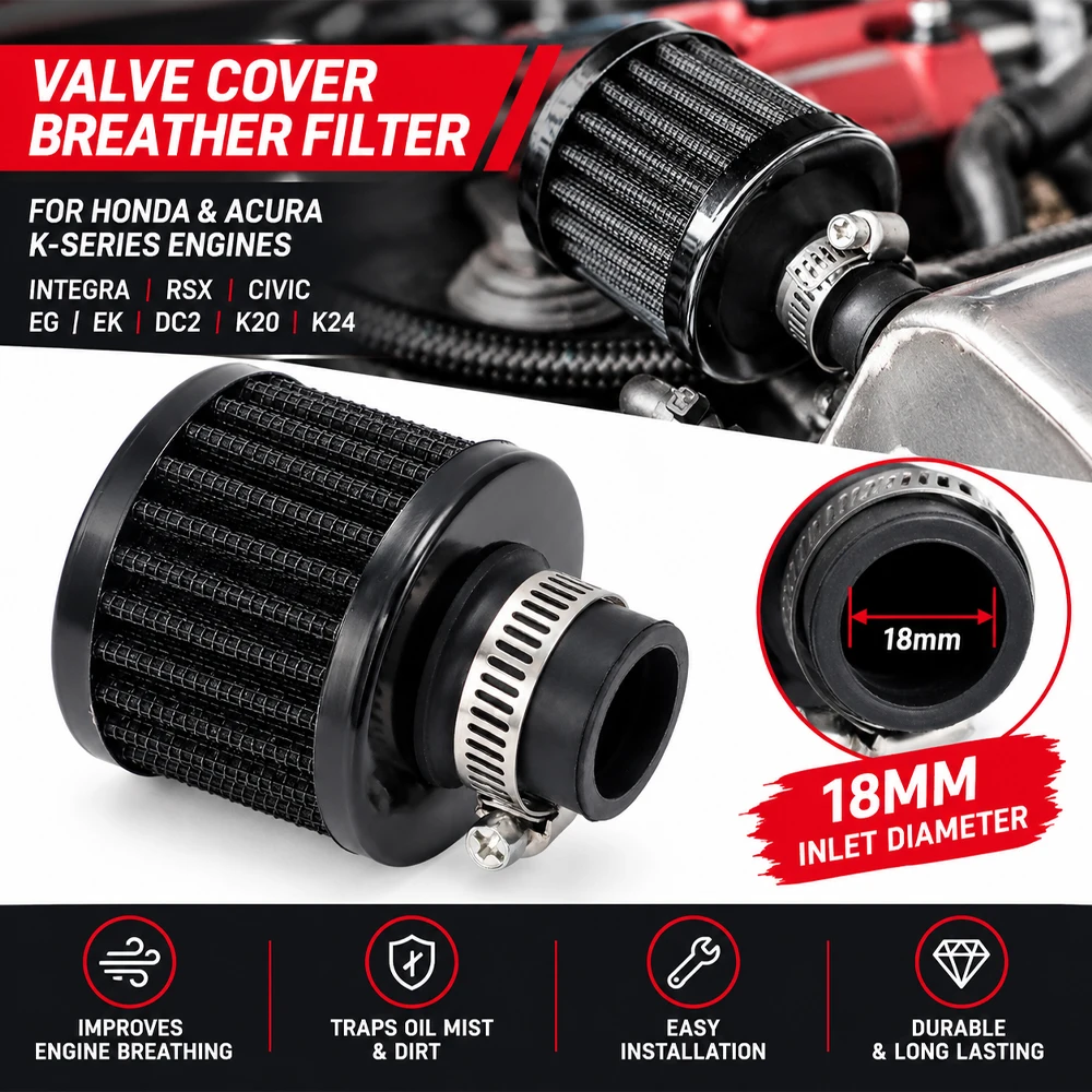 For Acura Integra RSX Civic K-Series EG EK DC2 K20 K24 Valve Cover Breather Crankcase Filter Valve Cover Breather Filter 18mm