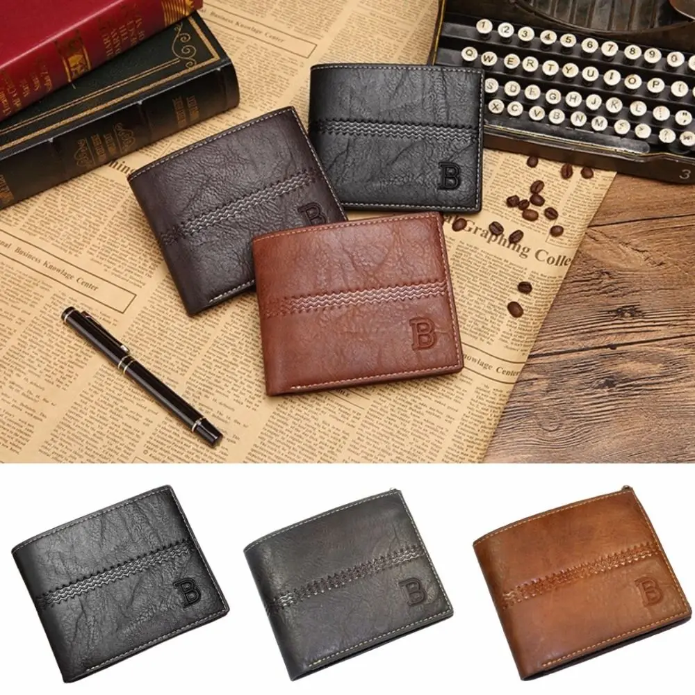 

Fashion Multi-position 2 Fold Purse Retro Leisure Men's Short Wallet Solid Color Contracted Male Leather Purse Outdoor