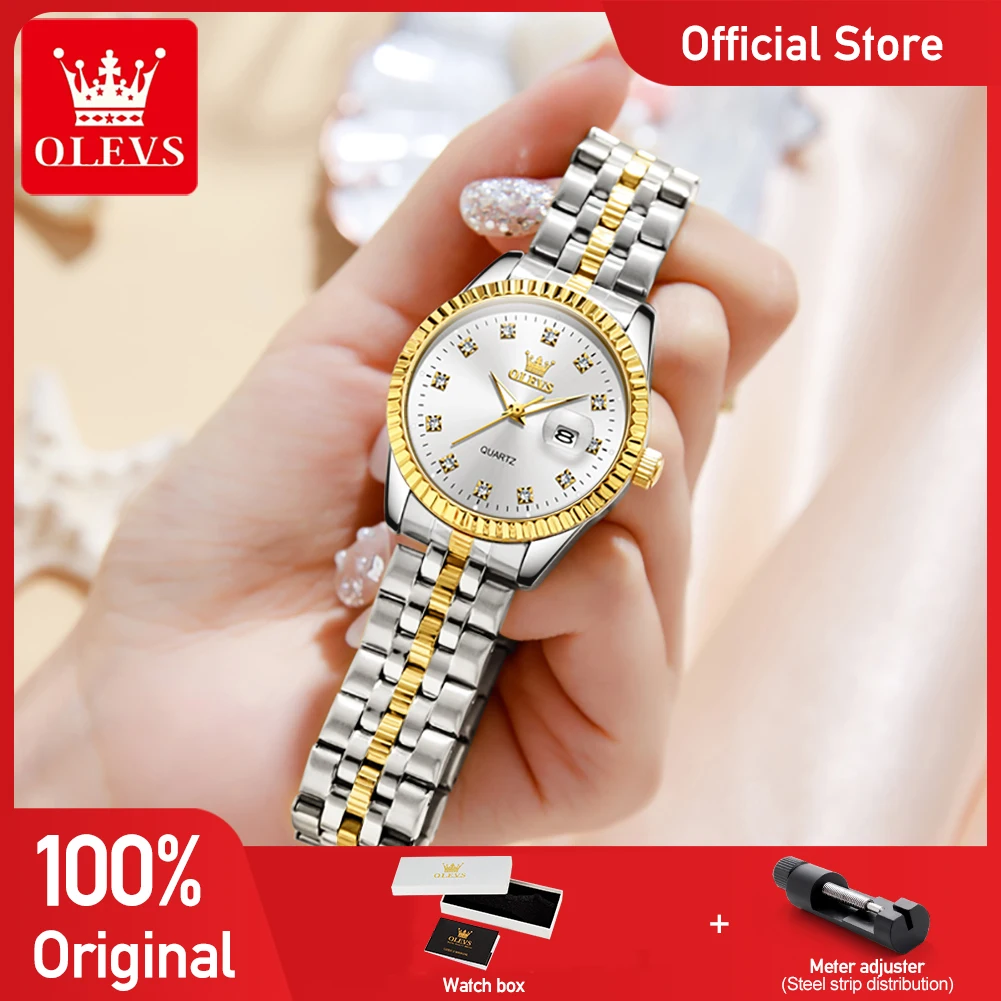 OLEVS 5526 Women Watch Original Quartz Wristwatch Stainless Steel Ladies Date Watch Waterproof Luminous Bracelet Set Reloj