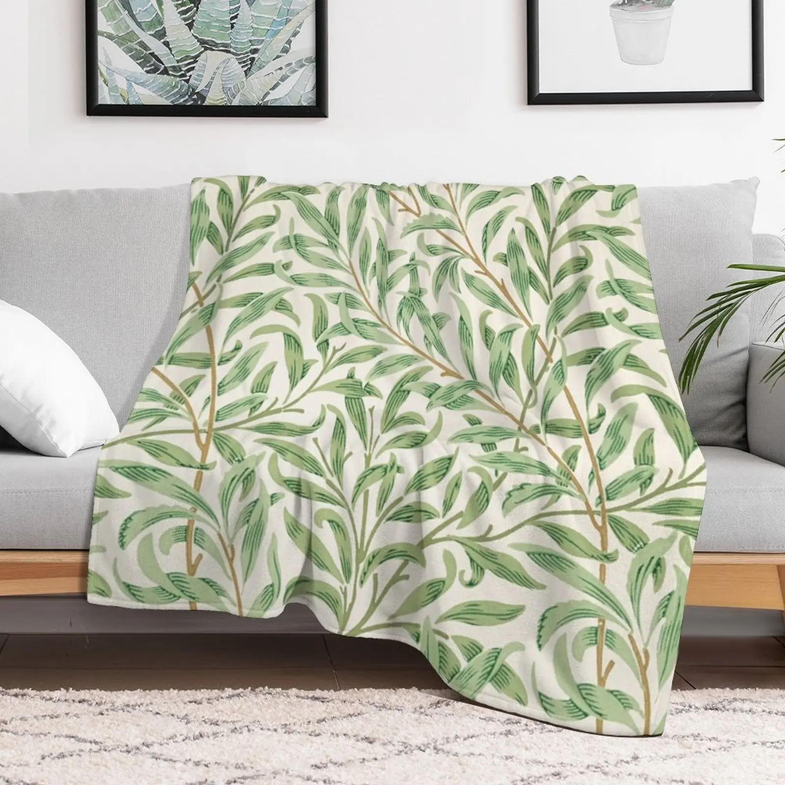 Cute Vintage Willow Bark Tree Leaves Pattern Throw Blanket Stain Resistant Cozy Warm Blanket
