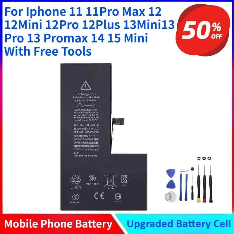 

Brand New Replacement Battery For Iphone 11 11Pro Max 12 12Mini 12Pro 12Plus 13Mini13 Pro 13 Promax 14 15 Mini With Free Tools