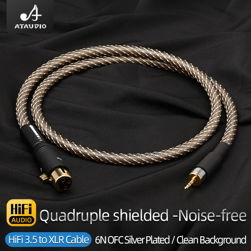 Audio Cable HiFi 3.5mm to XLR Cord High Purity OFC Plated Silver Core Shielding 3.5mm to 2XLR Male/Female Adapter for CD Speaker