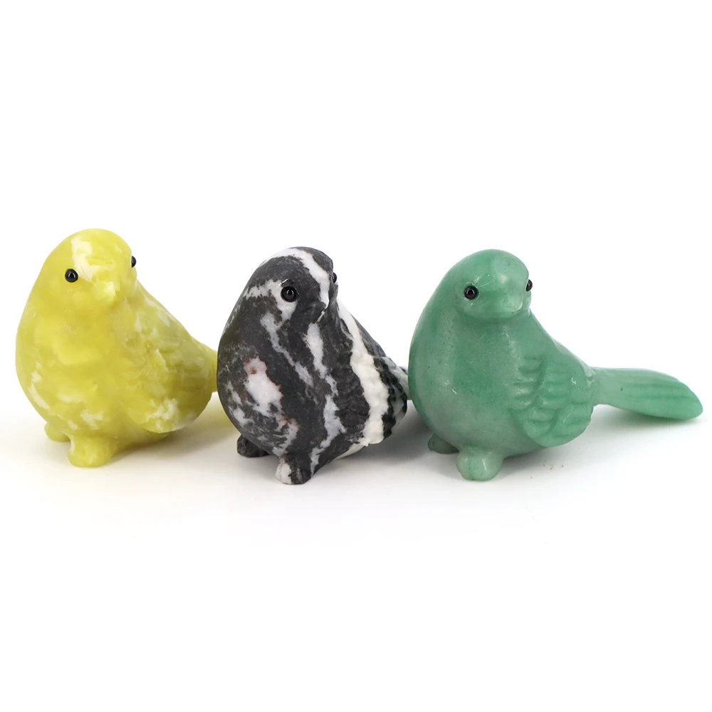 Cute Bird Statue Natural Stone Carving Healing Crystal Animal Figurine Ornament Gemstone Simulated Bird Garden Home Decoration