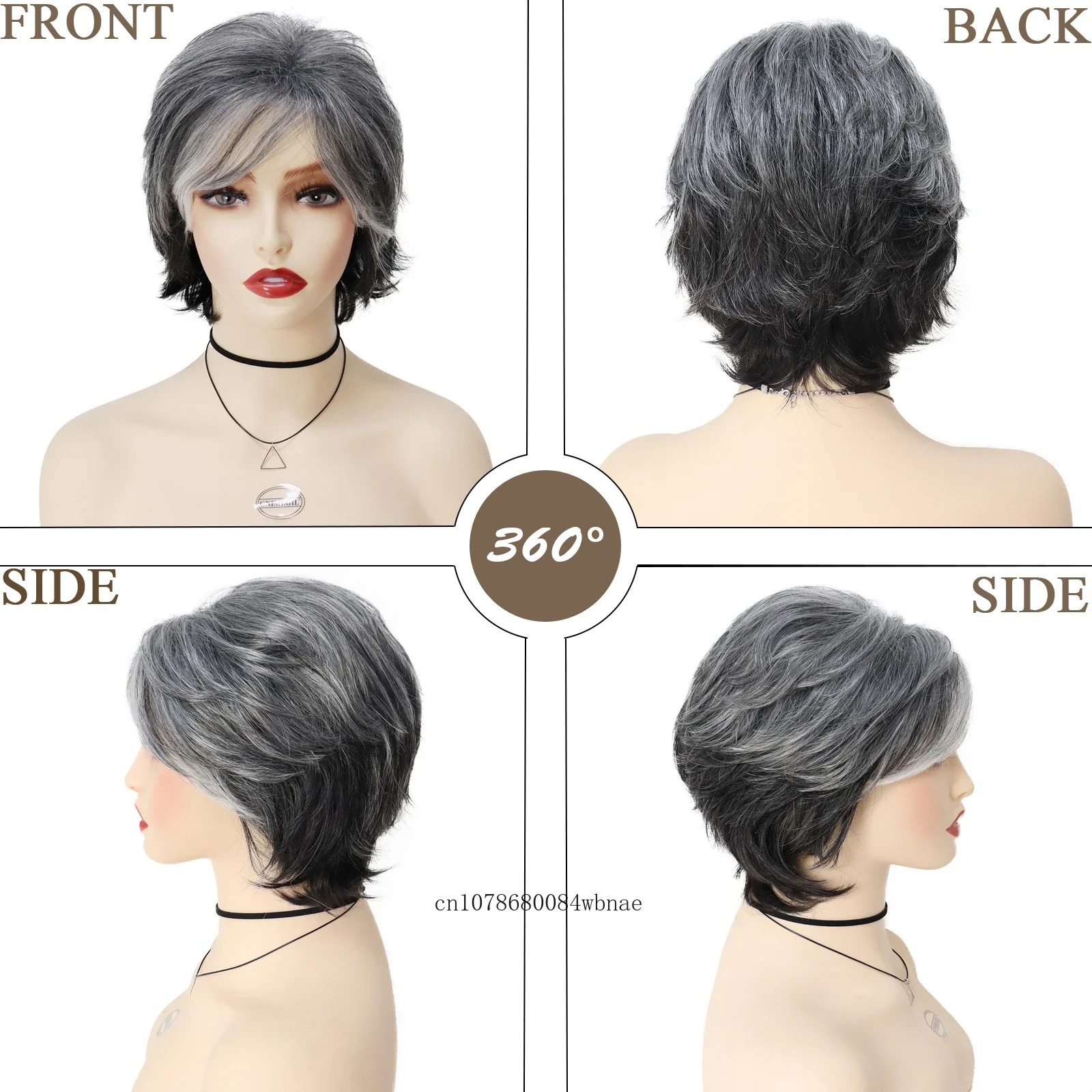 Natural Wave Wigs for Women Old Lady Ombre Grey Short Pixie Cut Wig with Bangs Daily Cosplay Grandma Gift Wig Heat Resistant