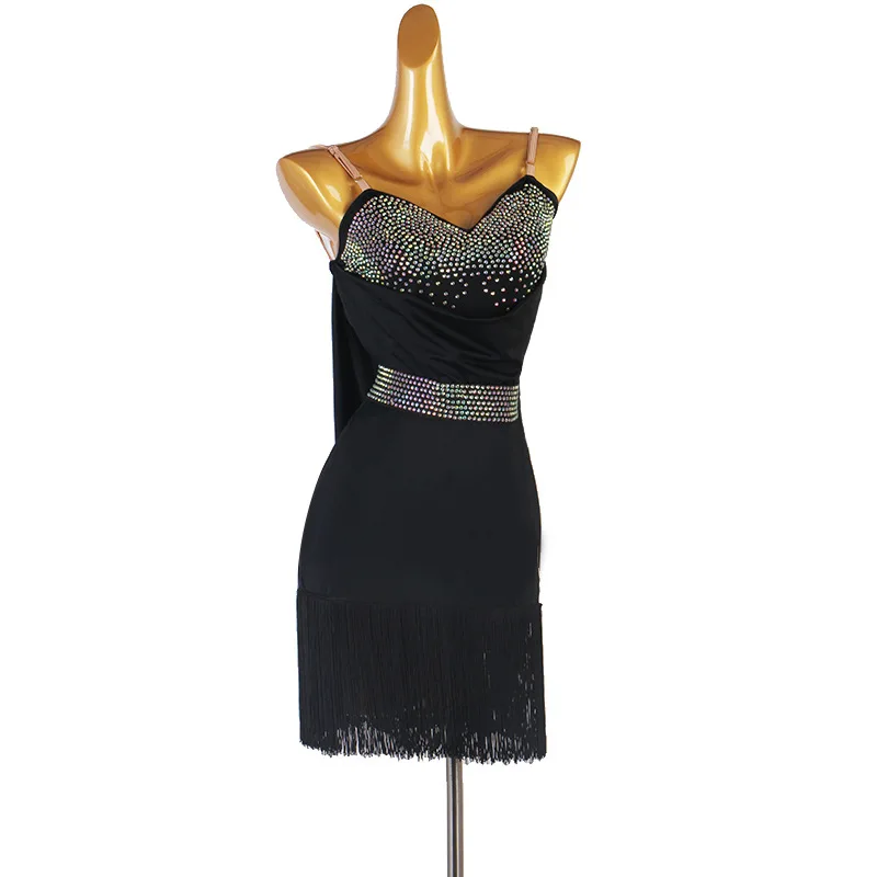 Latin Dance Performance Competition Dress Fringed Three-step Square Dance Skirt Multi-color L194