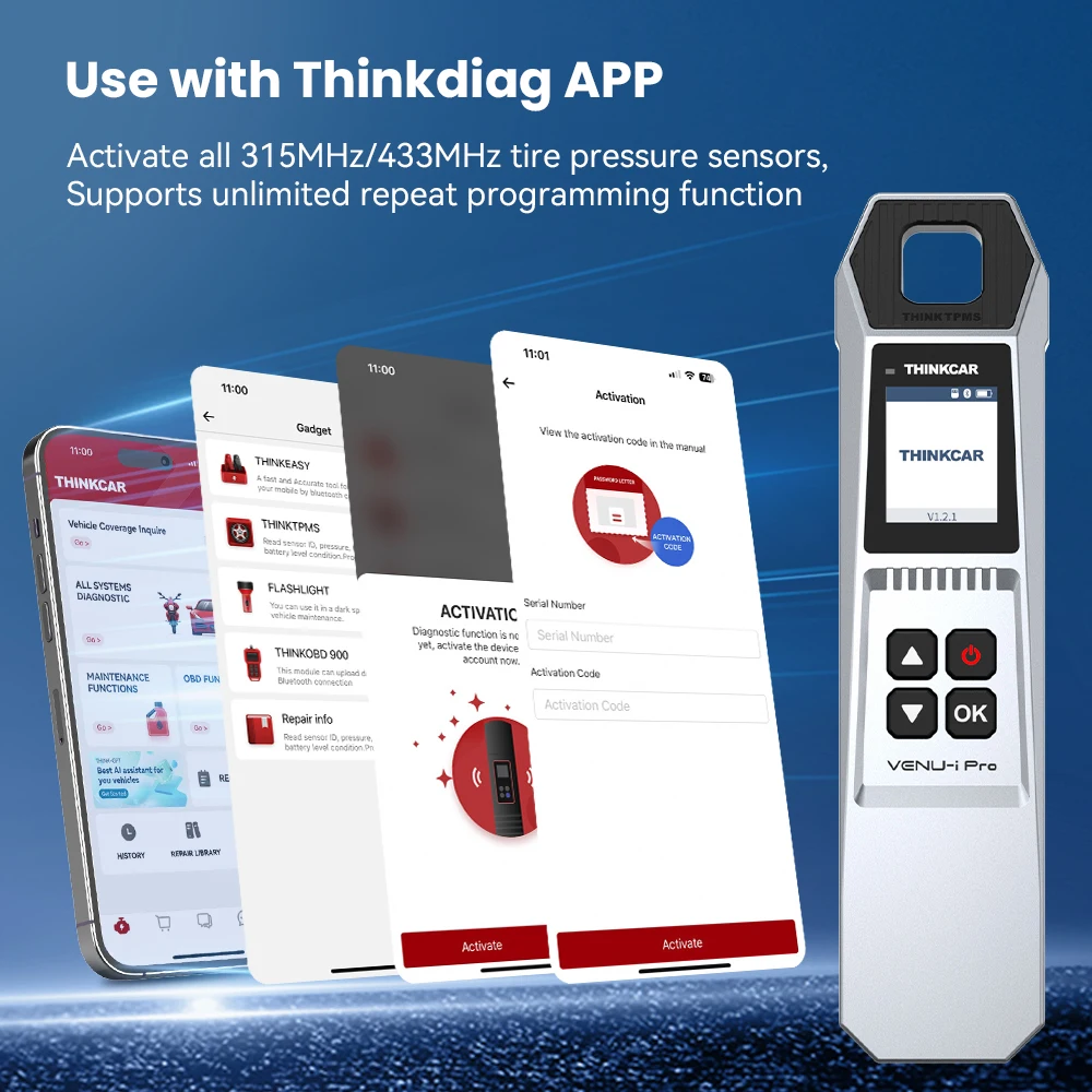 THINKCAR VENU IPRO Obd مستشعر مراقبة ضغط الإطارات للسيارات TPMS إعادة تعلم تنشيط برمجة أدوات تشخيص السيارات TPMS