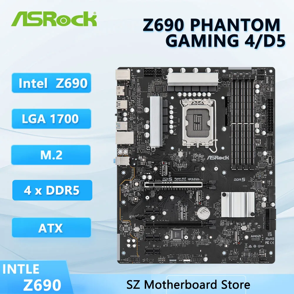 Placa-mãe ASROCK Z690 PHANTOM GAMING 4/D5 Intel Z690 LGA1700 DDR5 M.2 SATA ATX compatível com i7-14700K i5-14490 i9-13900F i5-13400F