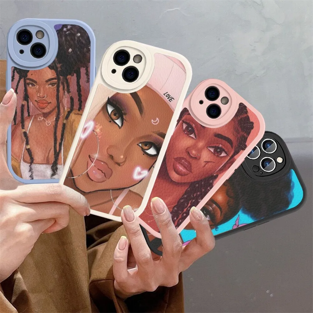 

Afro Girls Art Phone Case Hard Leather For iPhone 16 15 14 13 12 Mini 11 14 Pro Max Xs X Xr 7 8 Plus Fundas