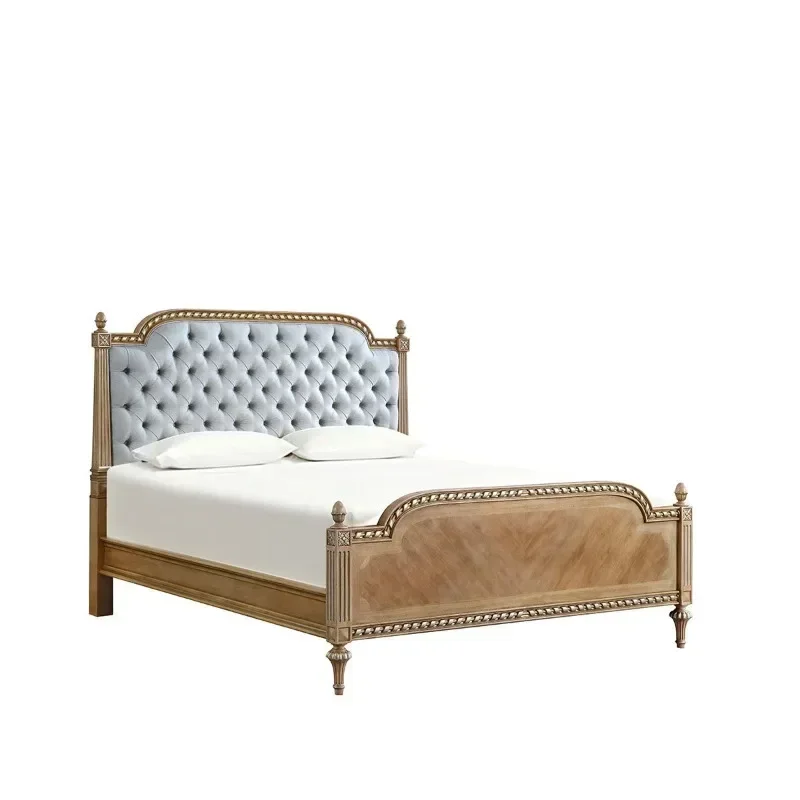 American light luxury solid wood bed simple modern leather French master bedroom large soft bag bed European double