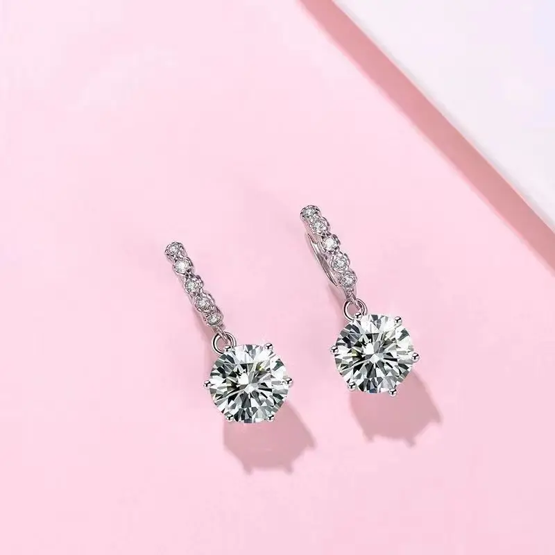 S925 argento Moissanite orecchini pendenti da donna Casual piccolo semplice stile delicato regalo di san valentino per fidanzata e moglie