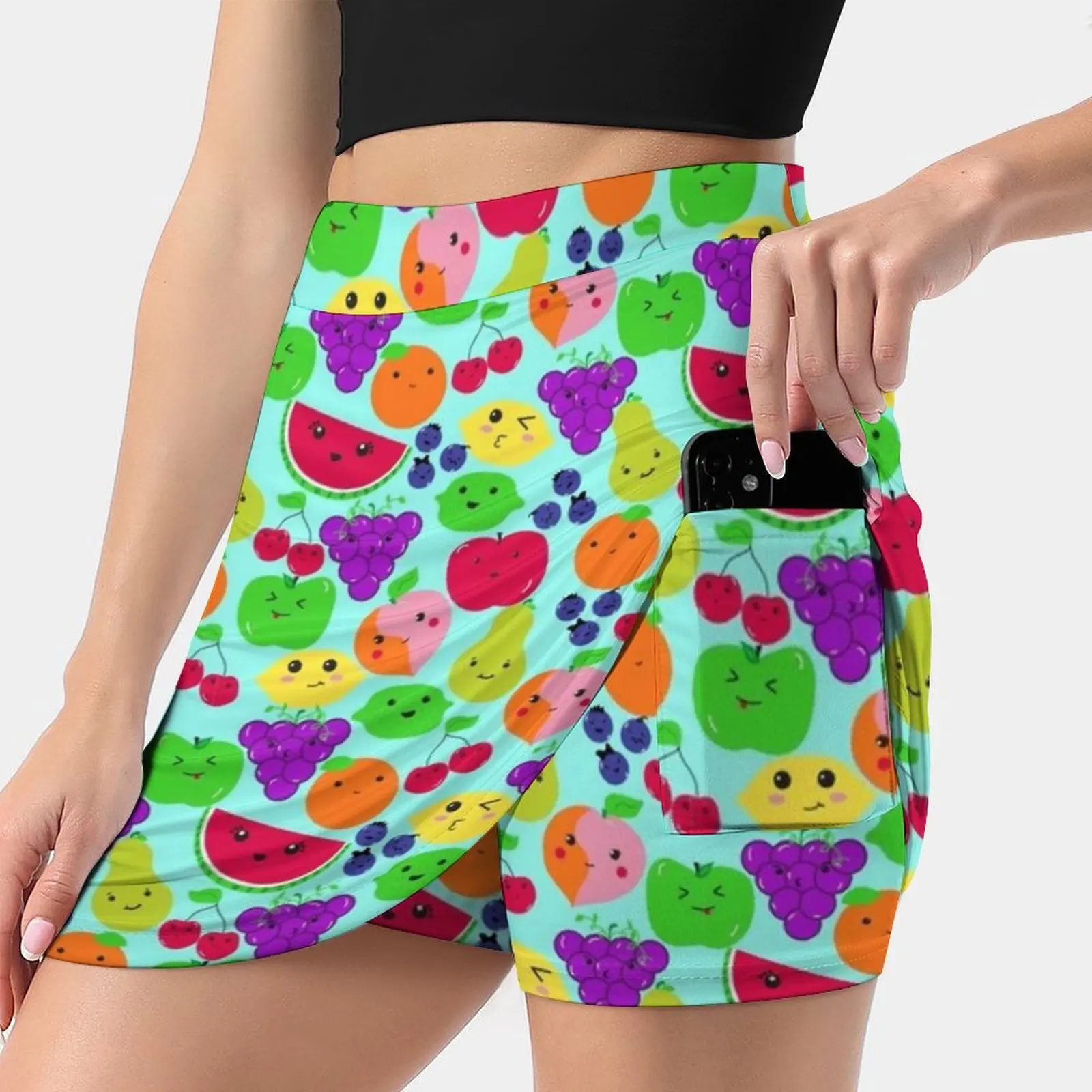 Kawaii Fruit Cartoons Women's skirt Sport Skort Skirt With Pocket Fashion Korean Style Skirt 4Xl Skirts Kawaii Fruit Kawaii