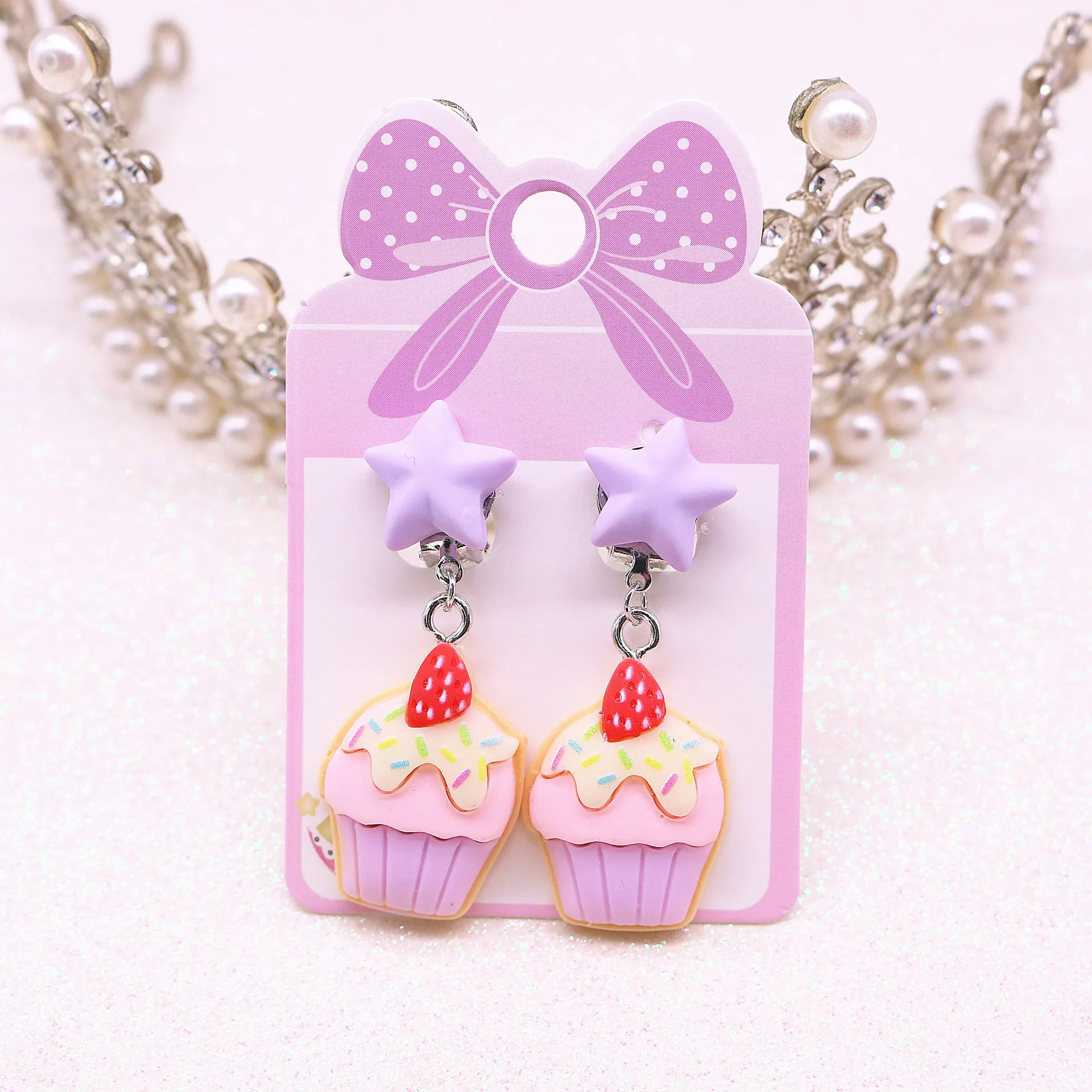 Pink Cute Donut Ice Cream Cup Cake No Pierced Clip on Delicious Earrings For Kids Teens Girls Cute Lovely Earring Jewelry
