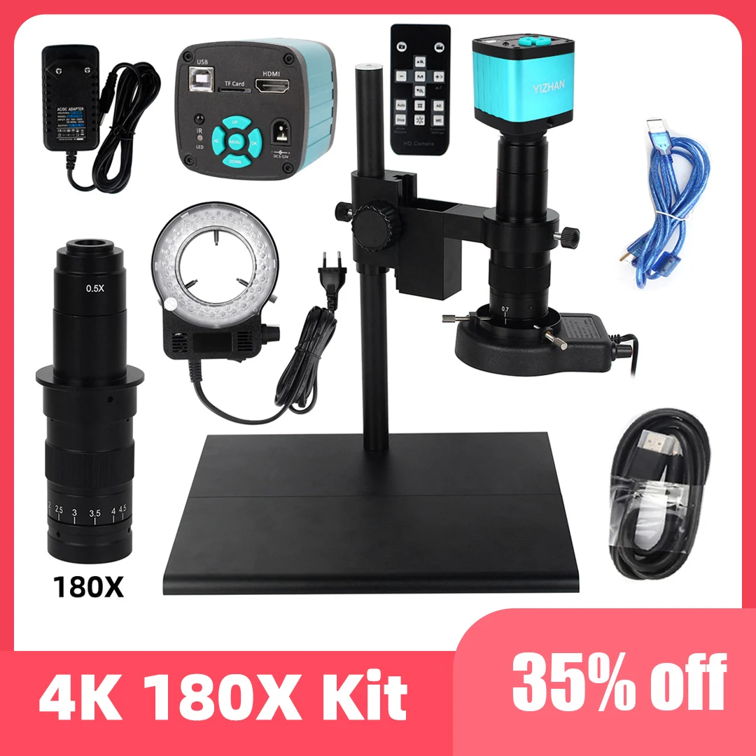 digital video microscope camera continus zoom 180x c mount solda phone repair tools 38mp 48mp 4k usb hdmi 13mp profissional 01