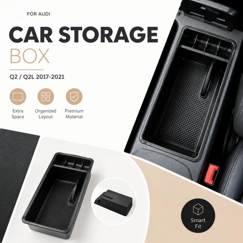 

For Audi Q2 Q2L 2017-2021 Car Center Storage Box Central Armrest Storage Box Console Tray Holder Case Palle Interior Decoration