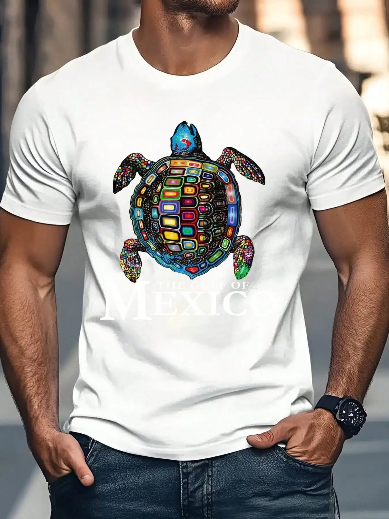 Men's Graphic Gulf of Mexico Cotton Shirt - Never Forget Print, Soft & Breathable, Casual Crew Neck, Short Sleeve