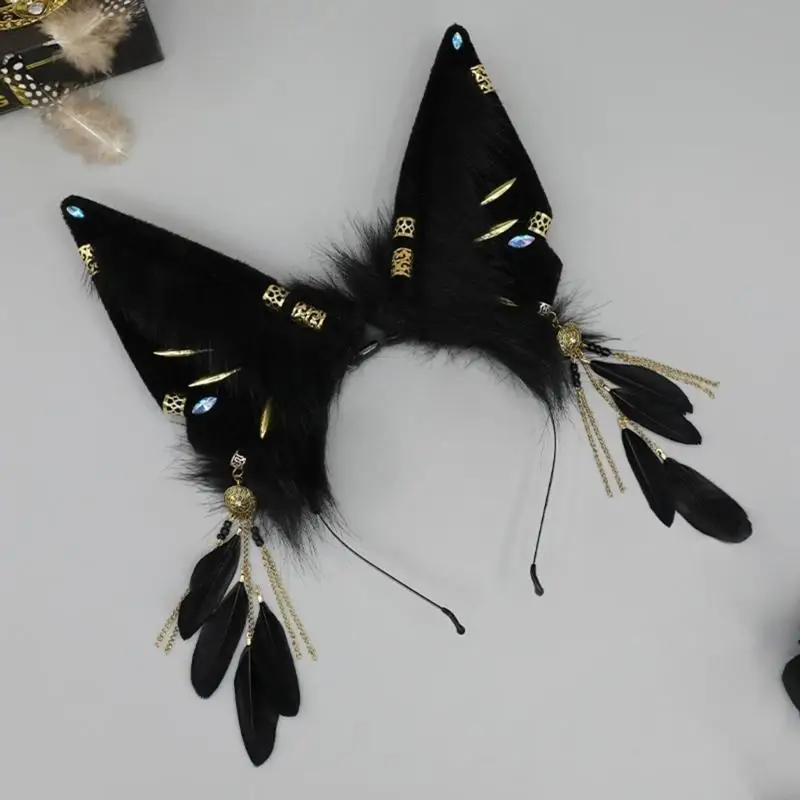 

R1WE Plush Ear Hairband Anime Maid Headband Teens Cosplay Dress Up Hairhoop