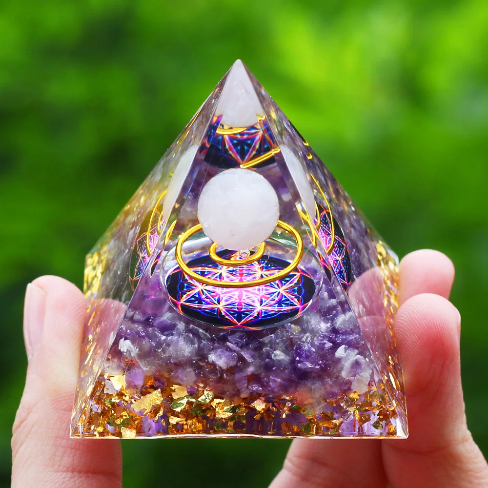 Generador de energía piramidal de cristal Orgone, 50mm, peridoto de amatista Natural, Reiki, Chakra, herramienta de meditación, decoración del hogar, regalo de cumpleaños