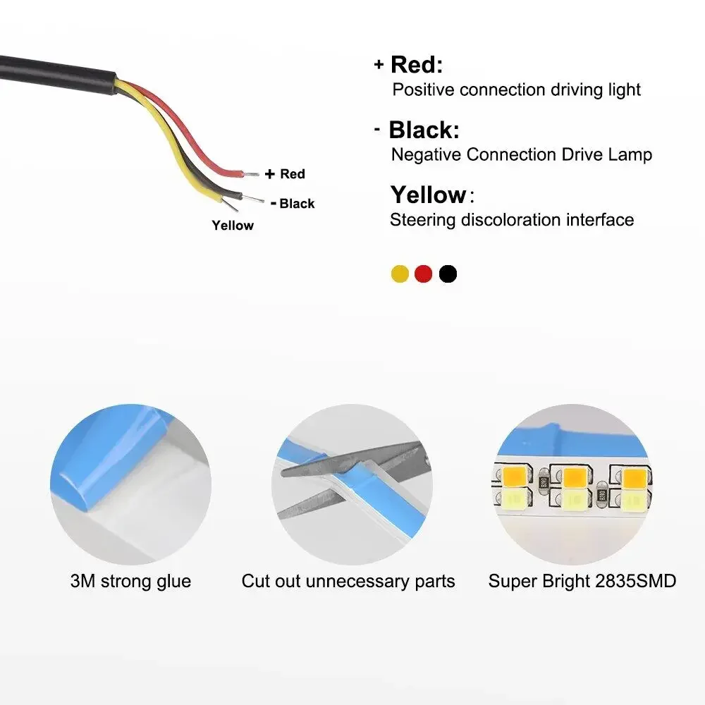 1pair Daytime Running Lights for Car Headlight Flexible Led Strip DRL LED Strip Turn Signal White Yellow Sequential LED
