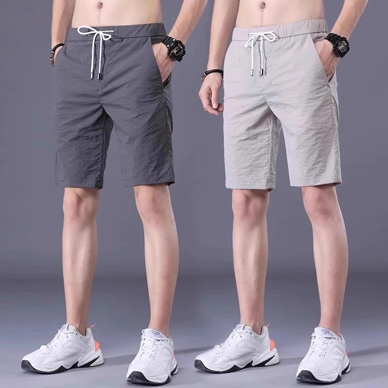 

Мужские ультратонкие спортивные повседневные брюки из ледяного шелка, быстросохнущие, летние, с охлаждающим эффектом, средней длины, прямого кроя