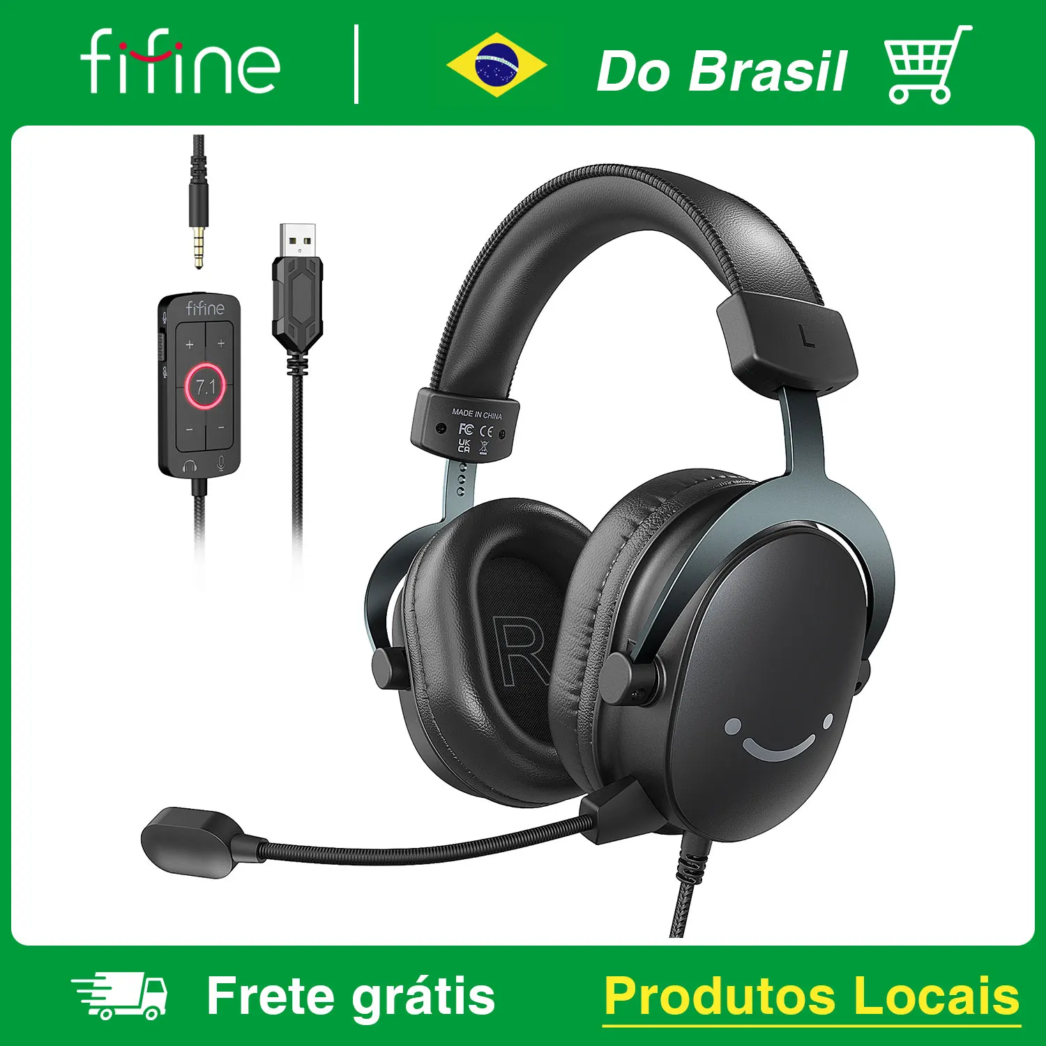 Fone de ouvido FIFINE, entrada de 3,5 mm e fone de ouvido USB com som surround 7.1/controle de volume/interruptor mudo para PC/MAC/PS4/PS5 Mixer-H9