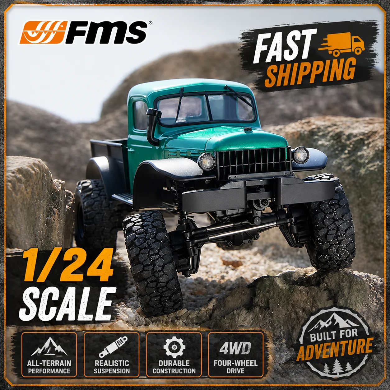 Fms 1/24 Fcx24 Remote Control Electric Brushless Climbing Car Door Bridge Dual Speed Off-Road Vehicle Truck Toy Gift