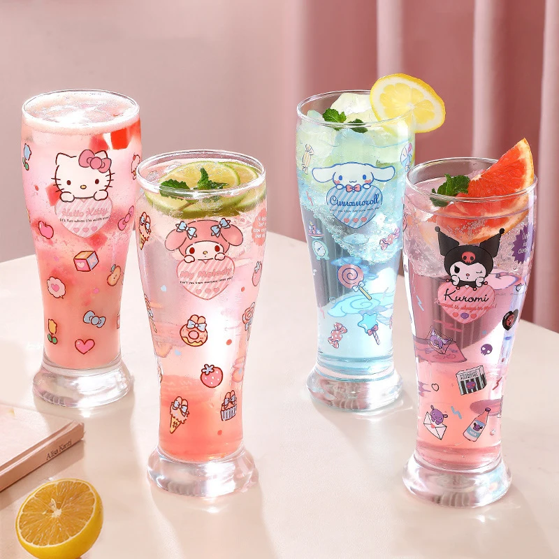 450 مللي Kawaii سانريو البيرة الزجاج الإبداعية مرحبا كيتي الزجاج Ins نمط الفتيات المنزل أنيمي الكرتون عصير الحليب كوب زجاجي عالي الجودة