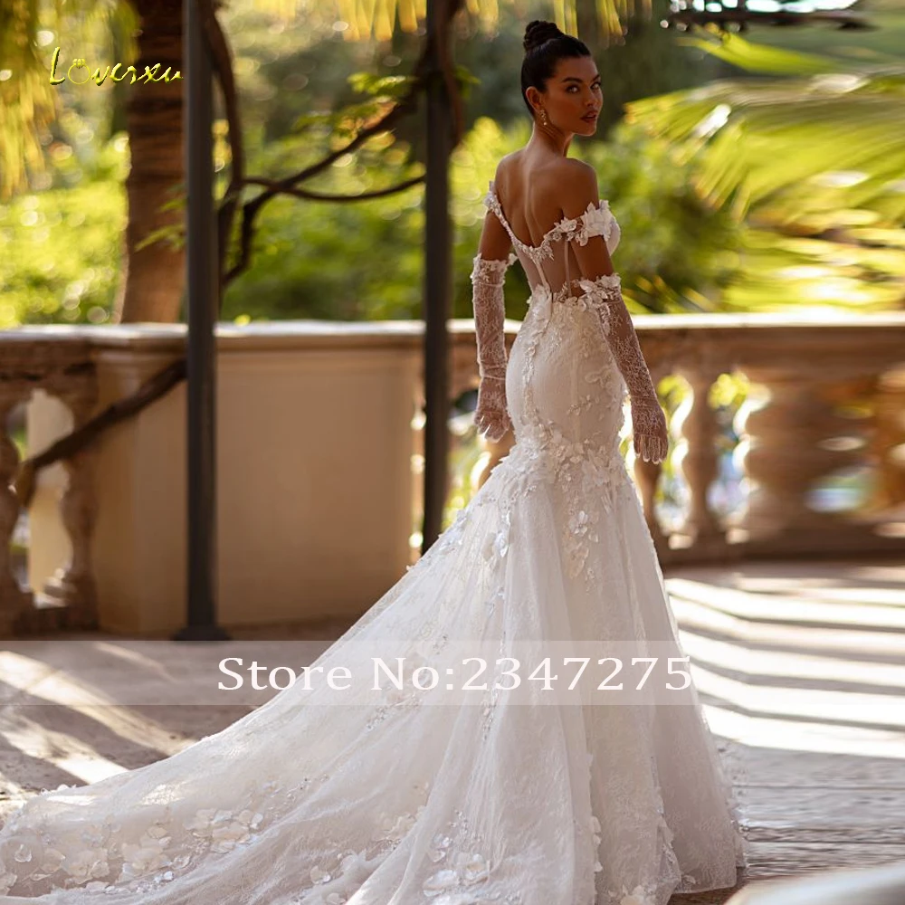 Loverxu Mermaid Wedding Dresses Sweetheart Off The Shoulder Vestido De Novia Lace Embroidery Glamorous Custom Made Bridal Gown