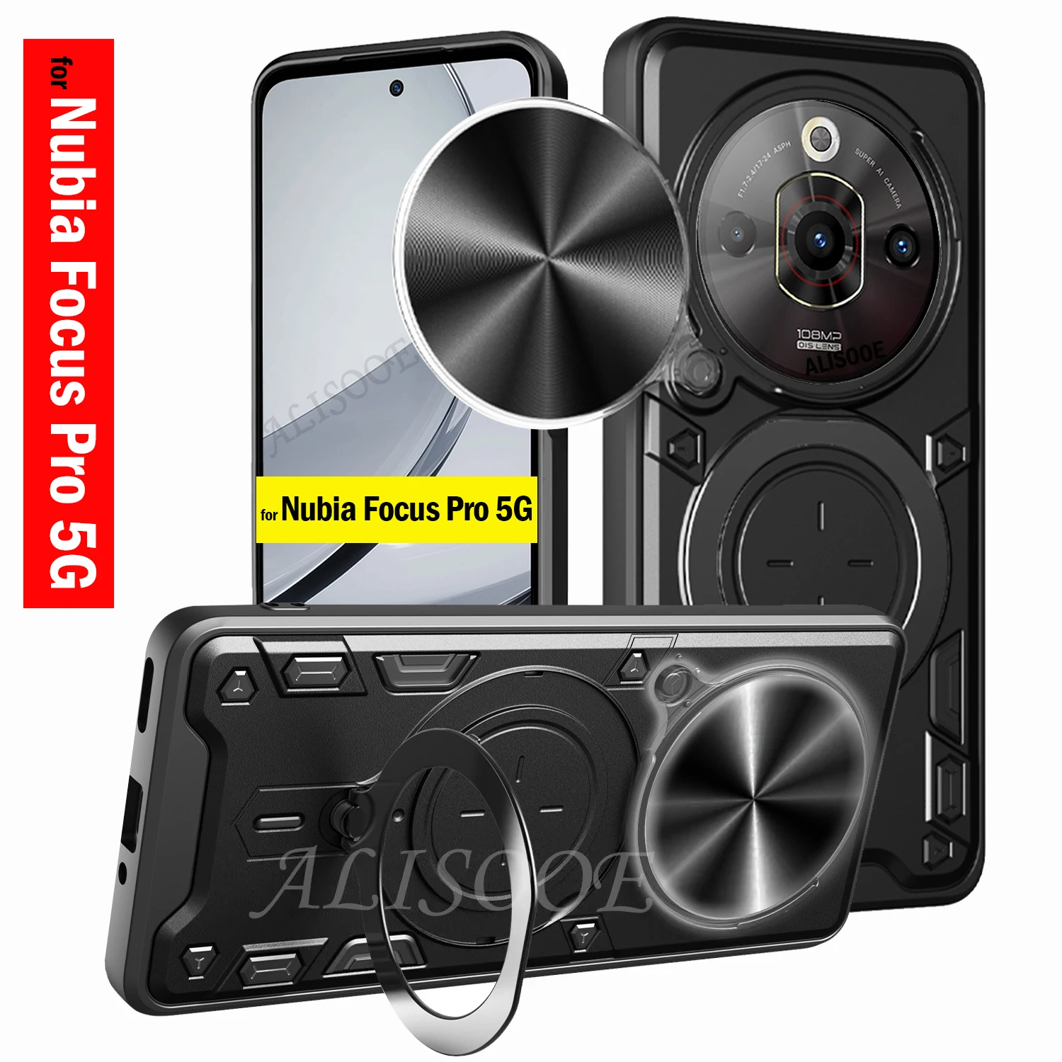 Für Nubia Focus Pro 5G Fall Magnetische Ring Stehen Rutsche Kamera Schutz Telefon Abdeckung für ZTE Nubia Focus Pro 5G Capa Funda