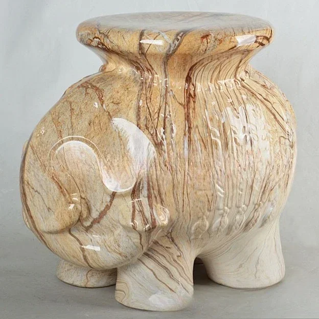 Marble texture effect elephant ceramic stool porcelain pier garden stool ceramic ornament home living room European ornament