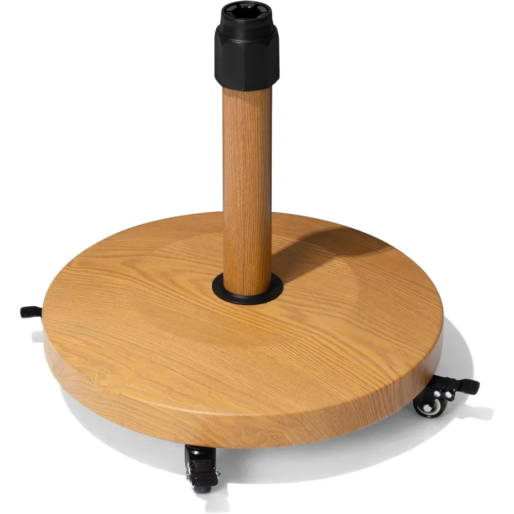

Patio Umbrella Base with 4 Wheels, 55lbs Round Heavy Duty Concrete Stand for Outdoor Market Umbrella, Wood Grain, Teak