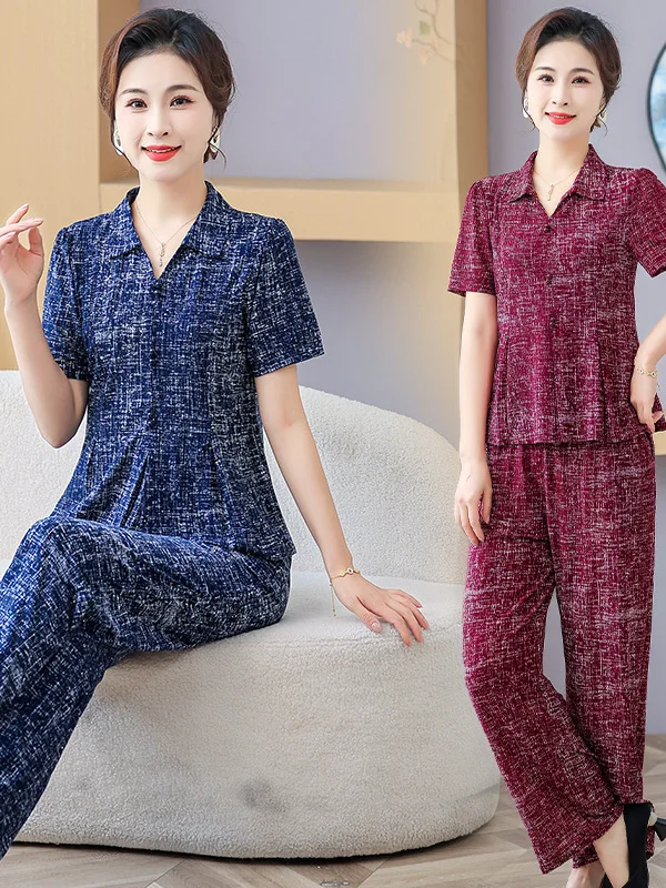 

Новинка 2025, комплект из двух предметов для похудения, ort Sve Collar irt, летняя одежда Thin Faion для женщин среднего возраста и ly