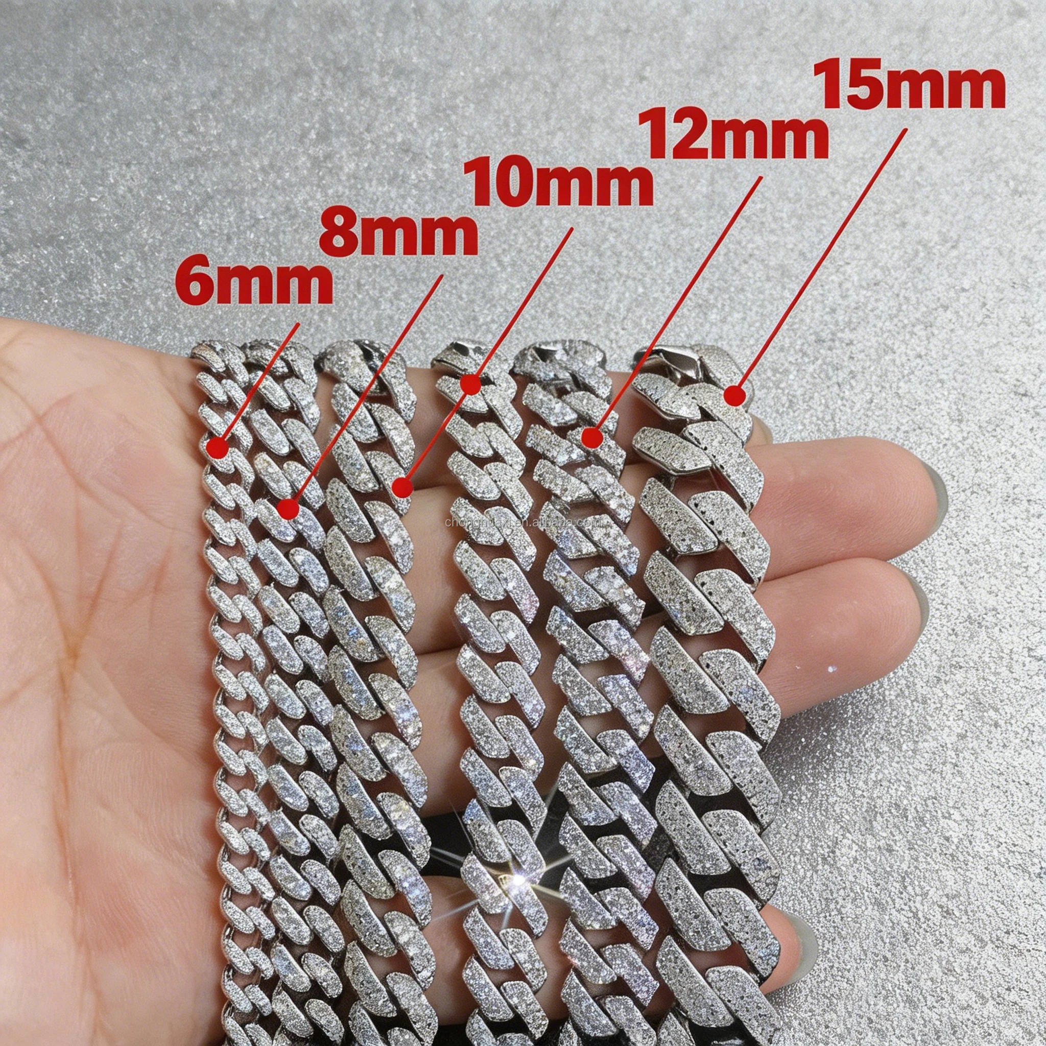 925 .High Quality Silver 12MM VVS Moissanite Iced Out Cuban Link Chain Necklace Custom Clasp Hiphop Jewelry for Men.