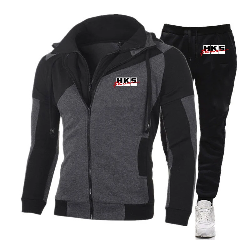 

HKS Power and Sports Print 2026 Men's Spring Autumn New Diagonal Zipper Set Casual Hoodies + Premium Sweatpants Suit