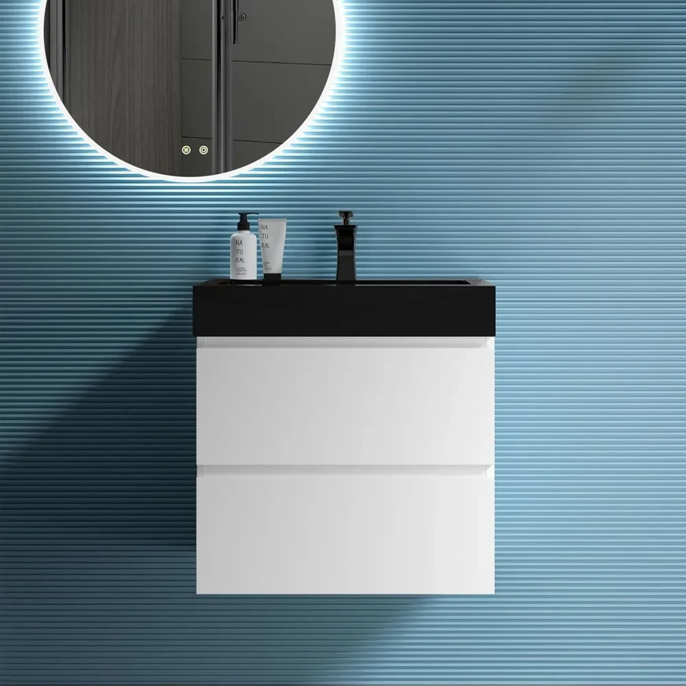 Bathroom Vanity with Sink with Overflow, Wall Mounted Bathroom Vanity, One-Piece Sink Basin Minimalist Bathroom Sink Cabinet