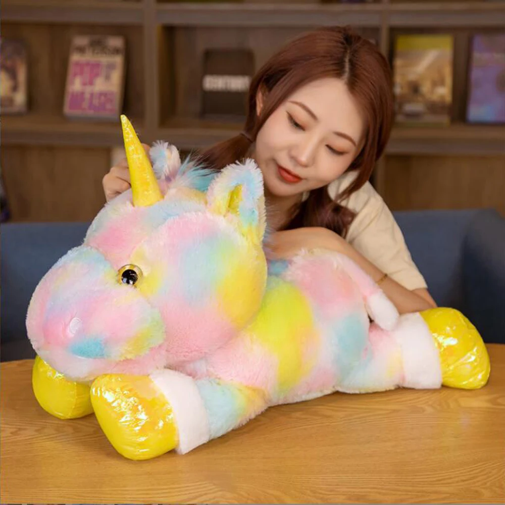 

Crouching Rainbow Unicorn Stuffed Children Plush Toy Girl Birthday Gift