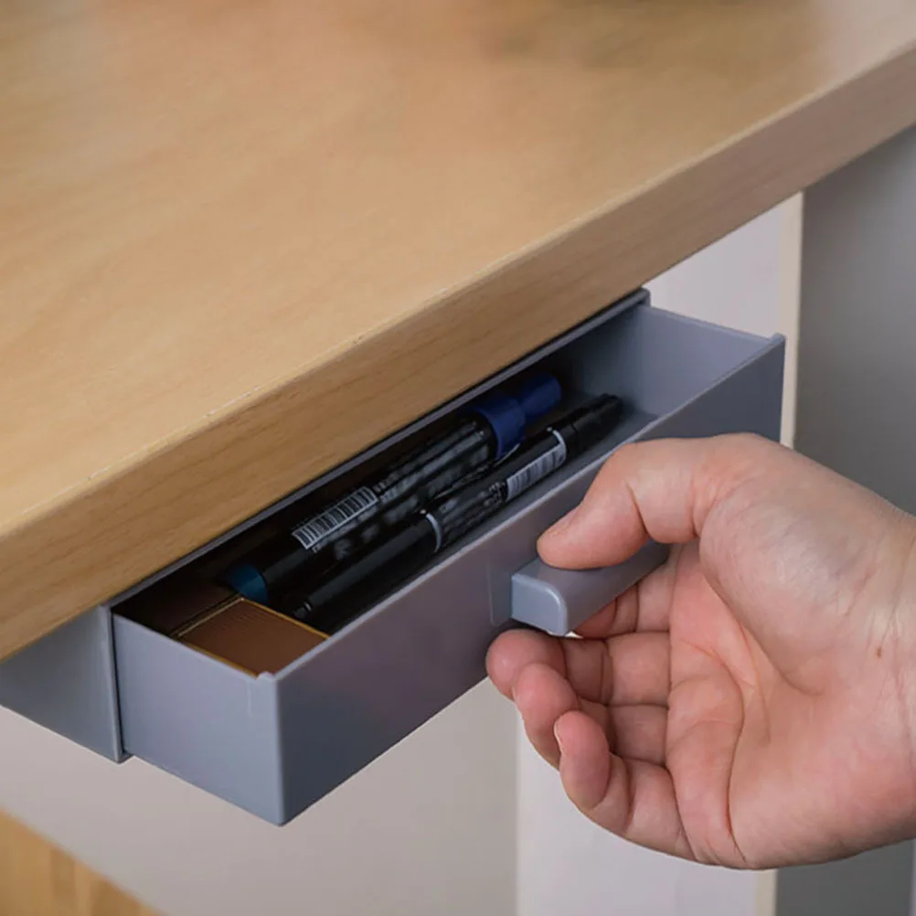 

2pcs Table Bottom Sundries Holder Desktop Storage Box For Office Home Hidden Organizer Adhesive Drawer Style Abs Plastic