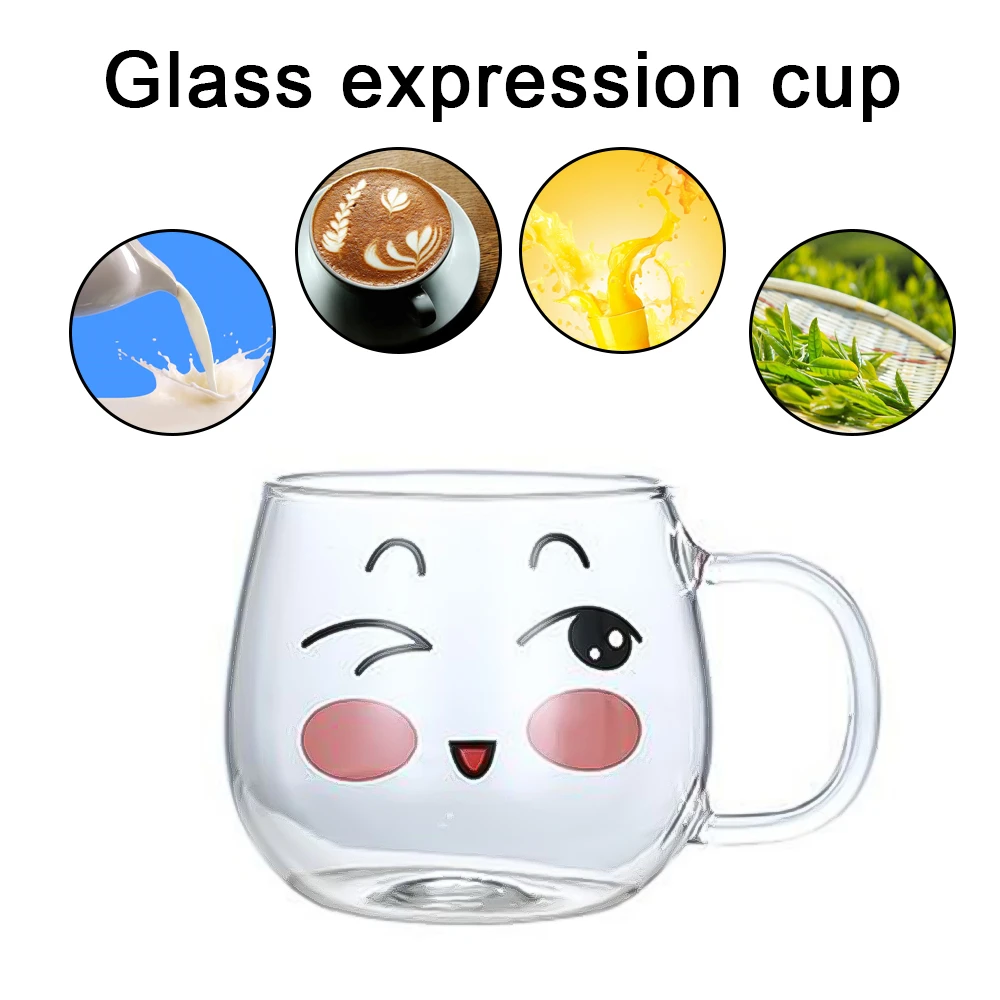 200ml Cute Expression Glass Mug Coffee Mug Yogurt Tea Milk Lemon Juice Coffee Water Cup Whiskey Cup Drinkware Heat Resistant