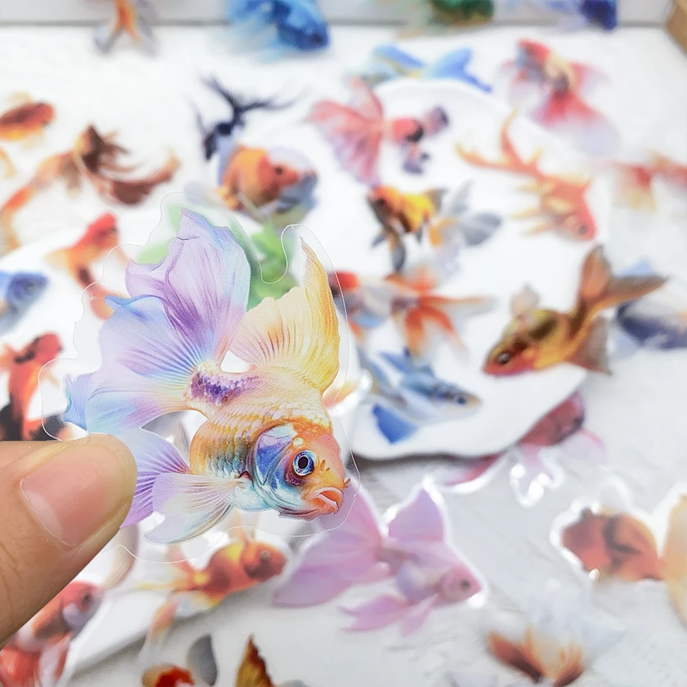 50pcs Cute Goldfish Transparent PET Stickers Decals For Phone Laptop Refrigerator Suitcase DIY Aesthetic Waterproof Stickers