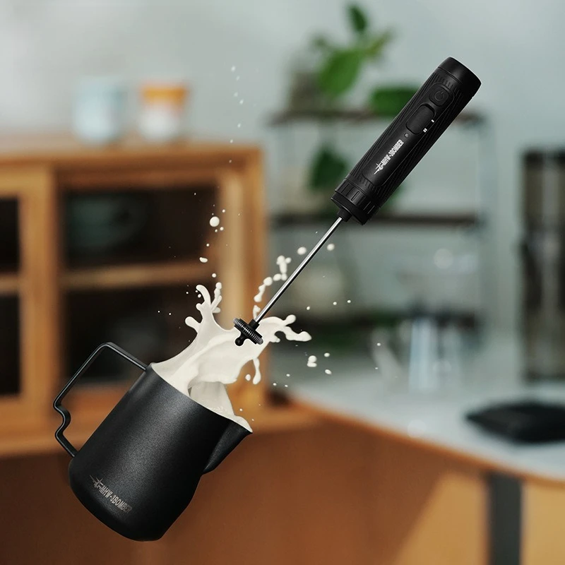 Portable Black Electric Milk Frother Handheld Coffee Cream Stirrer for Latte Art Foam Wand