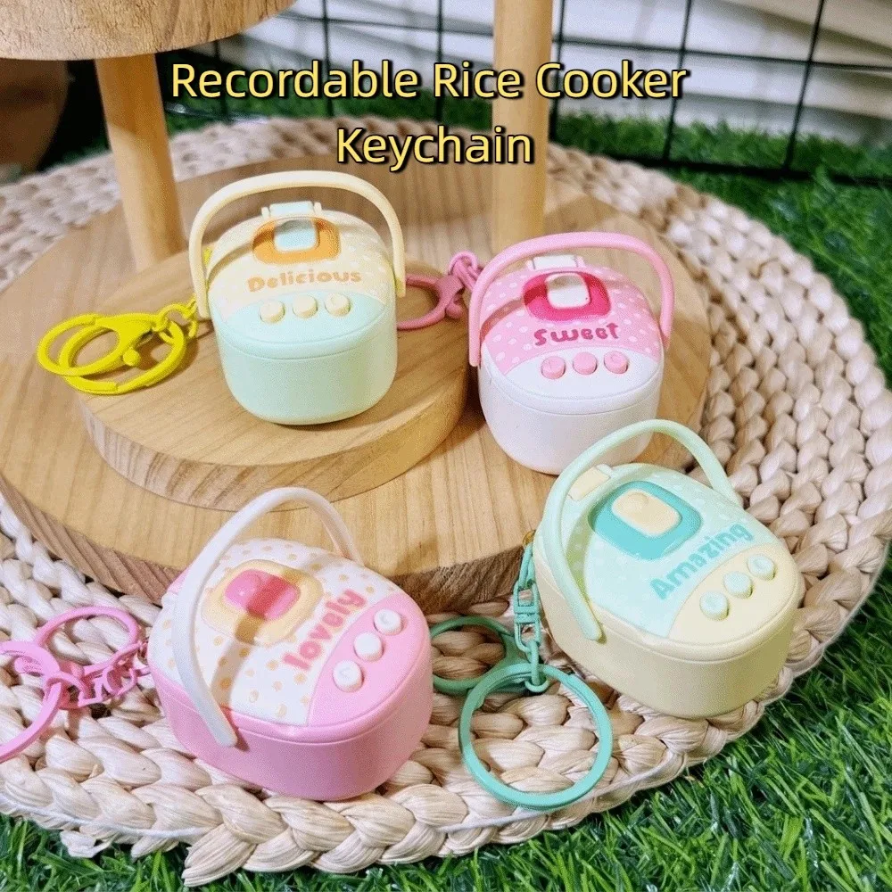 Portable Plastic Rice Cooker Keychain Cute Cartoon Sound Making Keychain Funny Voice Recorder Keychain Backpack Decoration