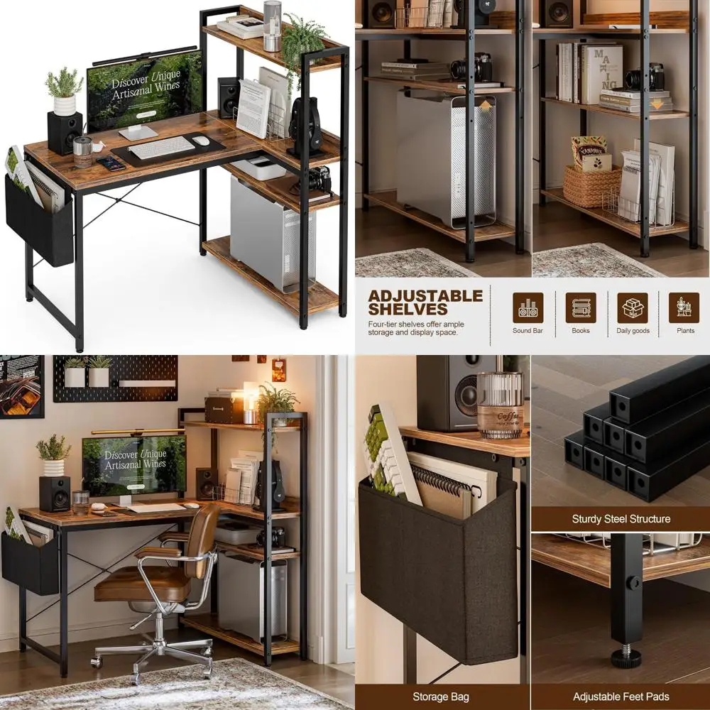 

L-Shaped 47 Inch Computer Desk with Reversible Storage, Corner Home Office Desk for Study and Writing with Hutch