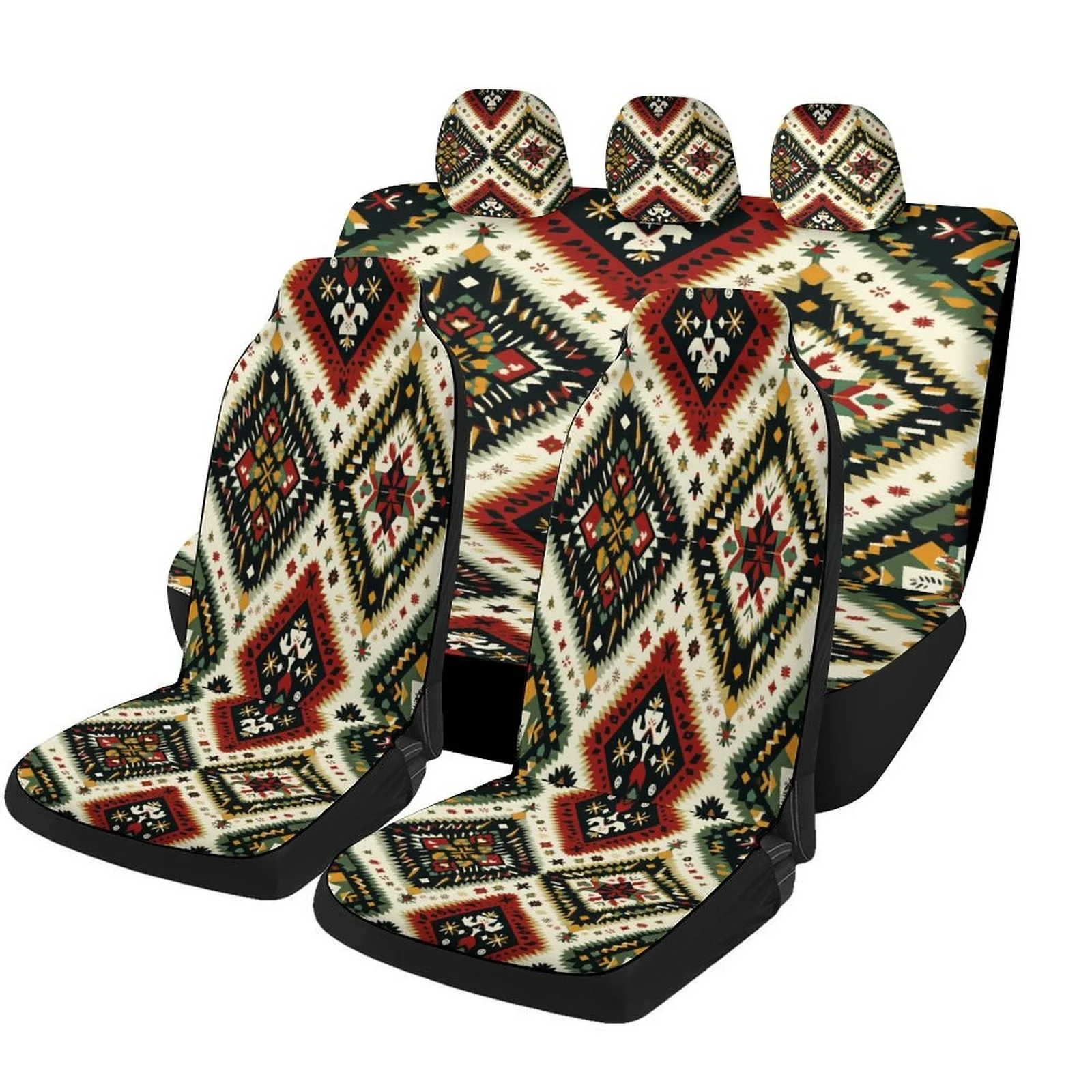 Set Of Car Seat Covers Featuring A Geometric Pattern, Suitable For A Wide Range Of Vehicles. Stylish And Durable, This Complete